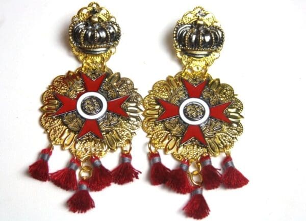 SOLD! 2632 Medieval Unusual Massive Medal Tassel Earrings - Image 5
