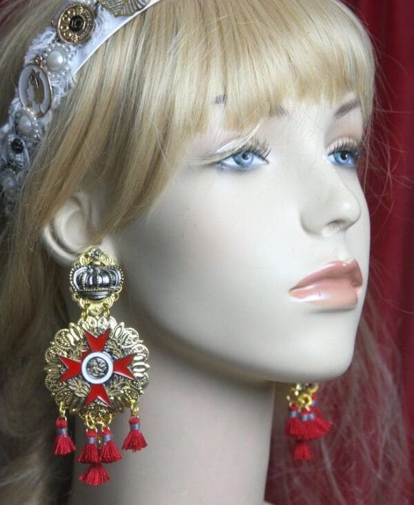 SOLD! 2632 Medieval Unusual Massive Medal Tassel Earrings - Image 8
