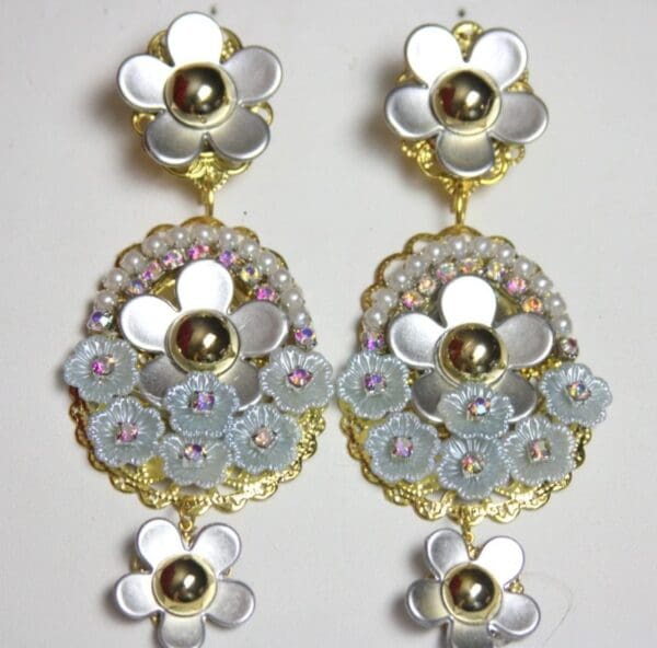 SOLD! 2633 Silver Camellia Tiffany Flowers Crystal Studs Earrings