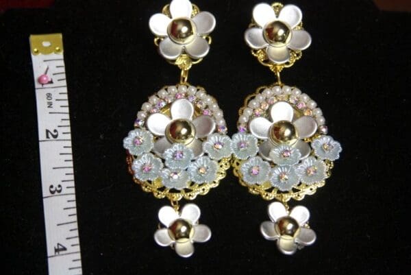 SOLD! 2633 Silver Camellia Tiffany Flowers Crystal Studs Earrings - Image 3
