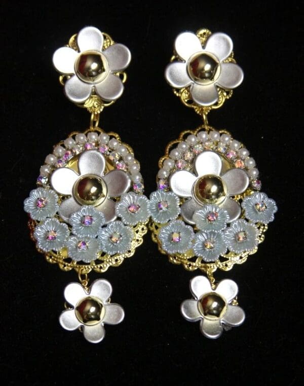 SOLD! 2633 Silver Camellia Tiffany Flowers Crystal Studs Earrings - Image 4