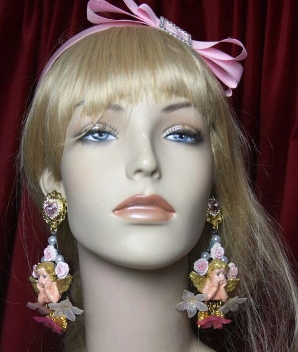 SOLD! 2641 Baroque Rococo Dangled Flower Pearl Roses Crystal Earrings - Image 4
