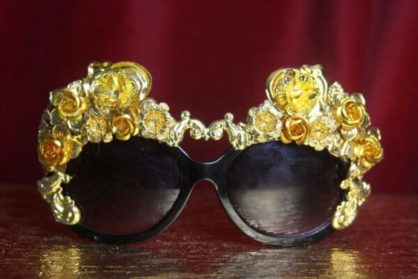 SOLD! 2642 Baroque Gold Embellished flower Shades Sunglasses - Image 4