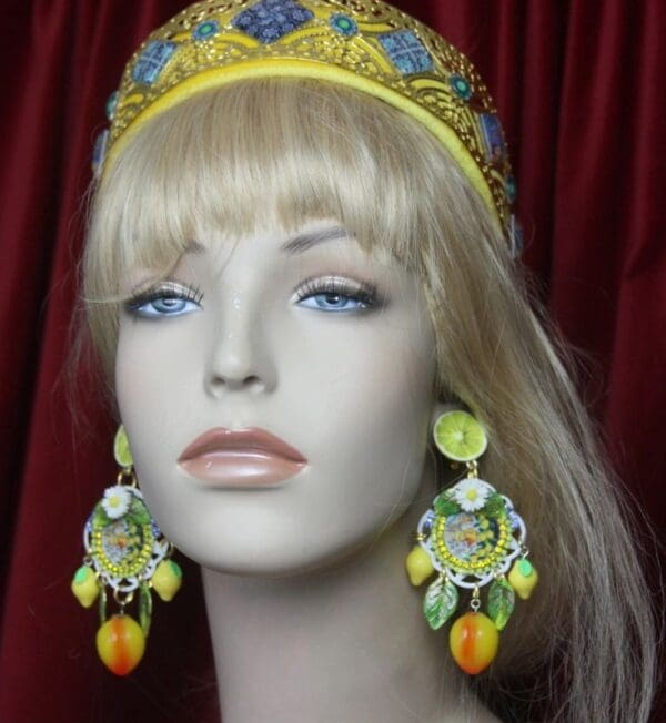 SOLD! 2650 Sicilian Tile Taormina Print Lemon Fruie Daisy Studs Earrings - Image 6