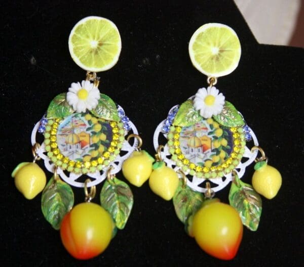 SOLD! 2650 Sicilian Tile Taormina Print Lemon Fruie Daisy Studs Earrings - Image 7