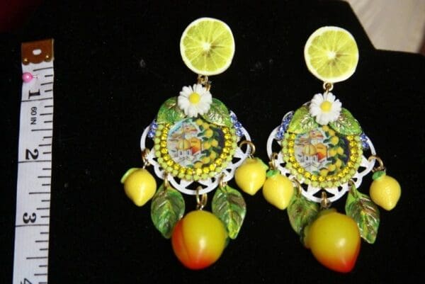 SOLD! 2650 Sicilian Tile Taormina Print Lemon Fruie Daisy Studs Earrings - Image 8