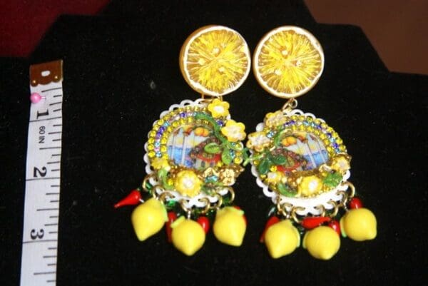 SOLD!2653 Sicilian Tile Taormina Print Lemon Fruit Chilly Studs Earrings - Image 5