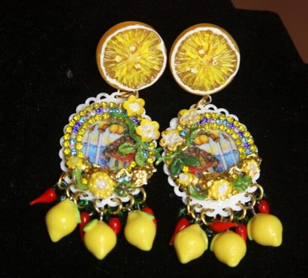 SOLD!2653 Sicilian Tile Taormina Print Lemon Fruit Chilly Studs Earrings - Image 6