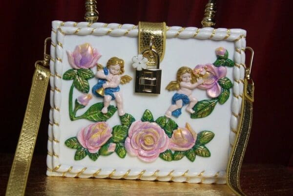 SOLD! 2660 Baroque Cherub Hand Painted Rose Trunk Handbag - Image 2