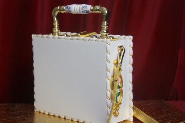 SOLD! 2660 Baroque Cherub Hand Painted Rose Trunk Handbag - Image 4