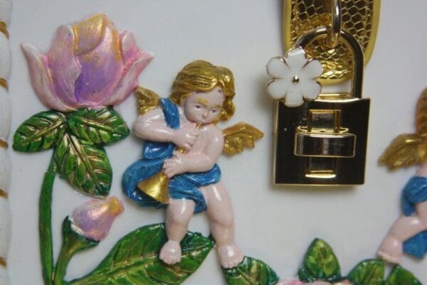 SOLD! 2660 Baroque Cherub Hand Painted Rose Trunk Handbag - Image 6