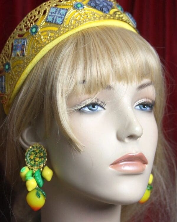 SOLD! 2663 Sicilian Print Lemon Leaf Earrings Studs - Image 3