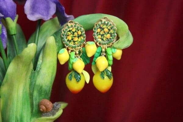 SOLD! 2663 Sicilian Print Lemon Leaf Earrings Studs - Image 6