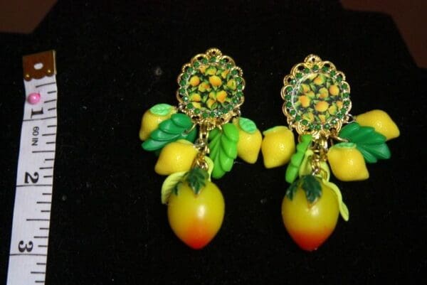 SOLD! 2663 Sicilian Print Lemon Leaf Earrings Studs - Image 7