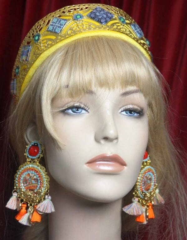 SOLD!2666 Sicilian Taormina Caretti Print Ladybug Tassel Studs Earrings - Image 5