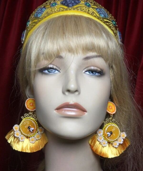 SOLD! 2669 BAroque Inspiration Silky Tassel Bee Orange Fruit Stunning Earrings - Image 3