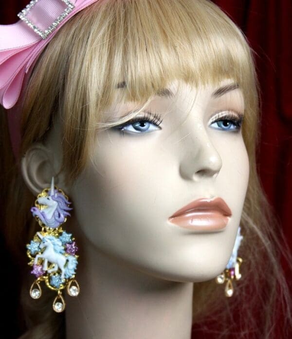 SOLD! 2680 Unusual Fairy Unicorns Glitter Crystal Earrings - Image 3