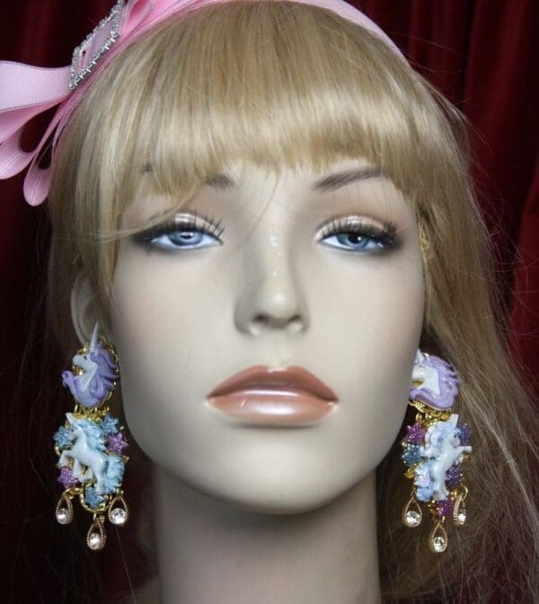 SOLD! 2680 Unusual Fairy Unicorns Glitter Crystal Earrings - Image 4
