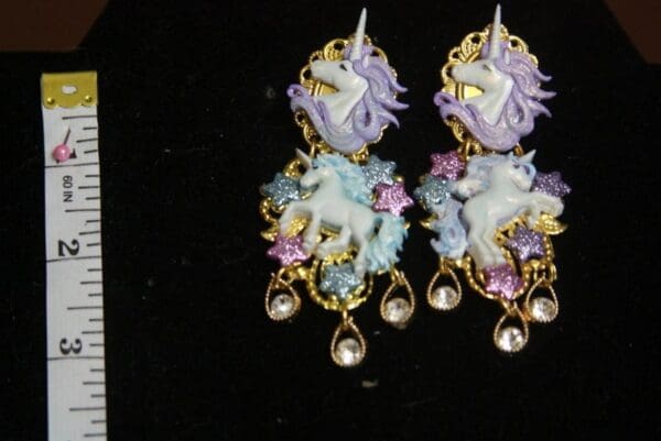 SOLD! 2680 Unusual Fairy Unicorns Glitter Crystal Earrings - Image 5