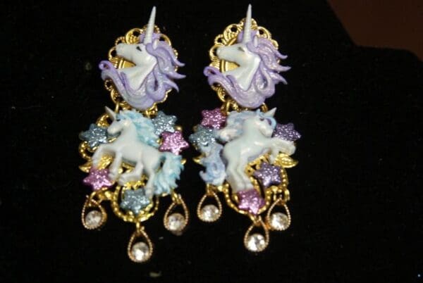 SOLD! 2680 Unusual Fairy Unicorns Glitter Crystal Earrings - Image 6