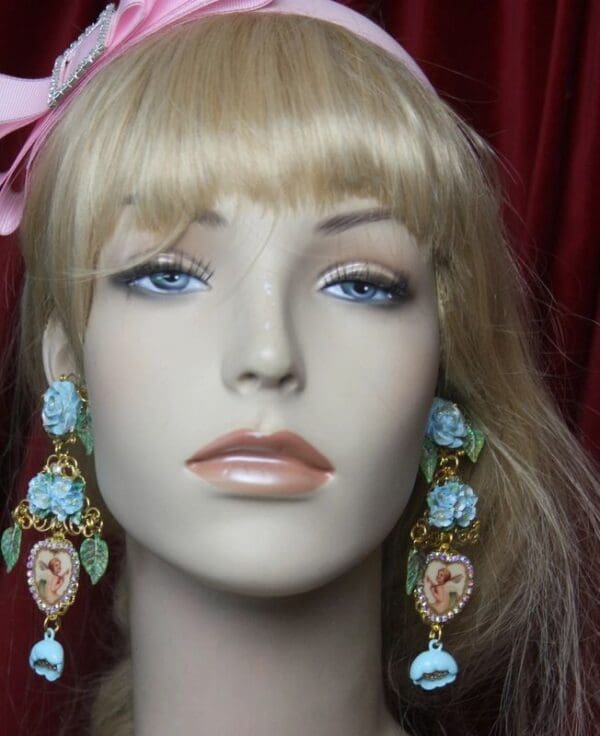 SOLD! 2682 Stunning DangleHand Painted Leaf Flower Heart Cherub Earrings - Image 2