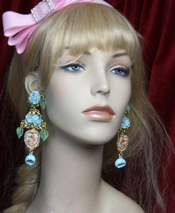SOLD! 2682 Stunning DangleHand Painted Leaf Flower Heart Cherub Earrings - Image 3