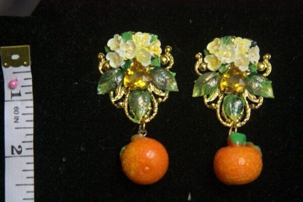 SOLD! 2686 Sicilian Orange Fruit Hand Painted Flower Earrings Studs - Image 5
