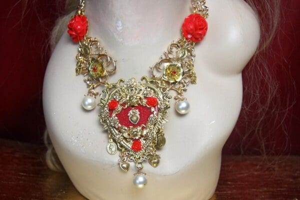 SOLD! 2693 Baroque Sacred Heart Flower Necklace+ Earrings - Image 4