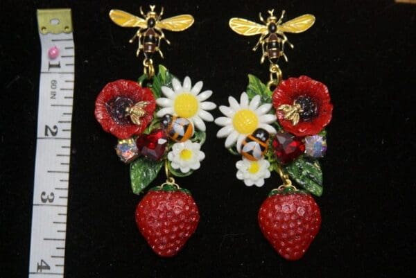 SOLD! 2700 Hand Painted Massive Bee Strawberry Daisy Poppy Studs - Image 5
