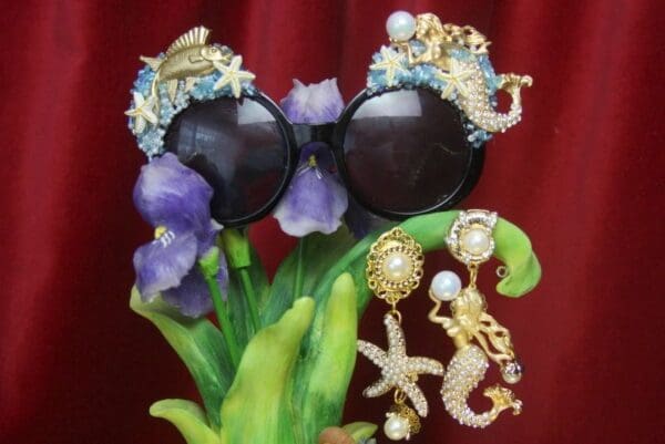 SOLD! 2701 Set Of Earrings+ Mermaid Embellished Sunglasses - Image 2