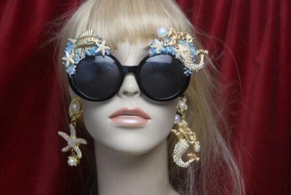 SOLD! 2701 Set Of Earrings+ Mermaid Embellished Sunglasses - Image 4