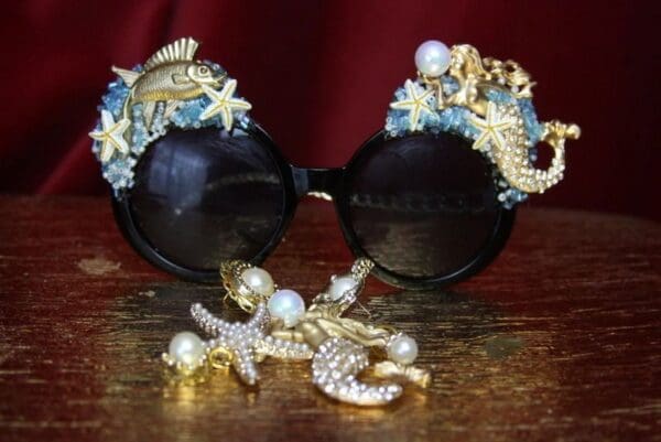 SOLD! 2701 Set Of Earrings+ Mermaid Embellished Sunglasses - Image 5
