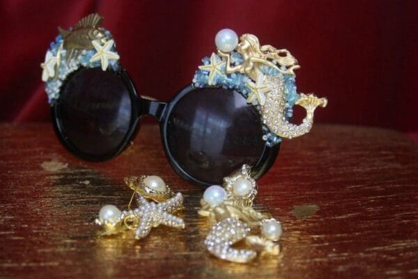 SOLD! 2701 Set Of Earrings+ Mermaid Embellished Sunglasses - Image 7