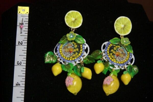 SOLD! 2709 Sicilian Tile Taormina Print Lemon Fruie Daisy Studs Earrings - Image 8