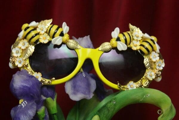 SOLD! 2712 Designer Inspired Baroque Embellished Bee Flower Sunglasses - Image 2