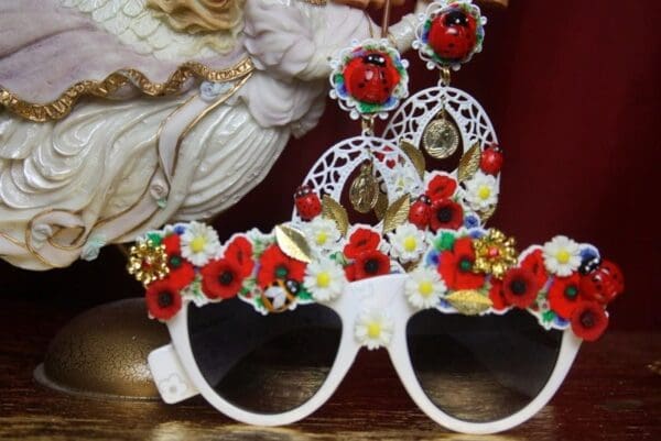 SOLD! 2718 Set Of Earrings+ Baroque Poppy Daisy Ladybug Sunglasses - Image 2