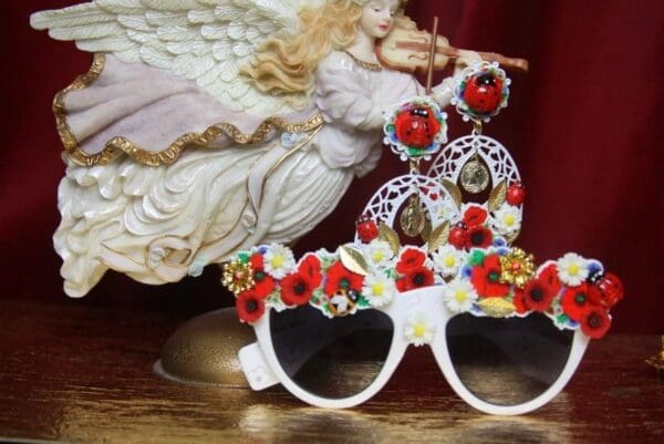 SOLD! 2718 Set Of Earrings+ Baroque Poppy Daisy Ladybug Sunglasses - Image 4