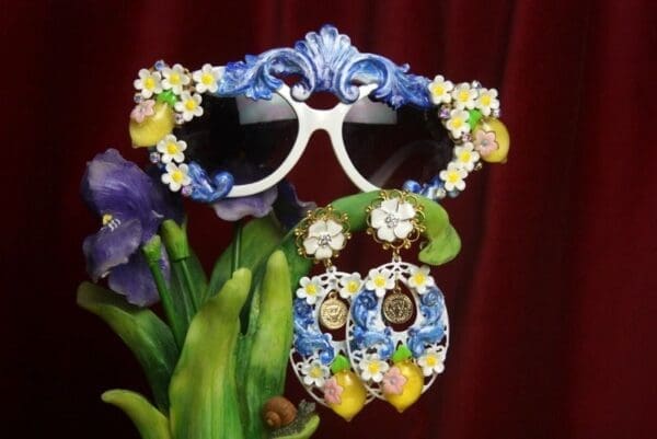 SOLD! 2719 Set Of Sicilian Lemon Fruit Flower Sunglasses+ Earrings - Image 3