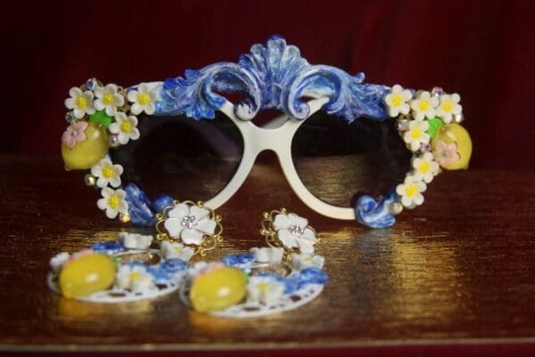 SOLD! 2719 Set Of Sicilian Lemon Fruit Flower Sunglasses+ Earrings - Image 6
