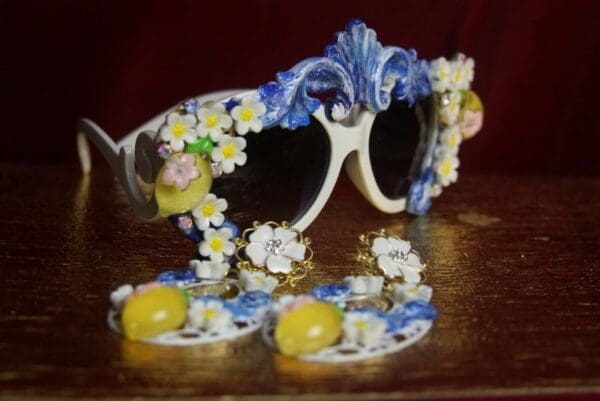 SOLD! 2719 Set Of Sicilian Lemon Fruit Flower Sunglasses+ Earrings - Image 8