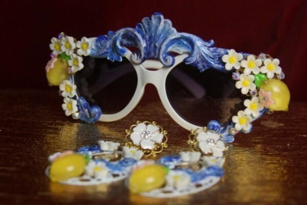 SOLD! 2719 Set Of Sicilian Lemon Fruit Flower Sunglasses+ Earrings - Image 9