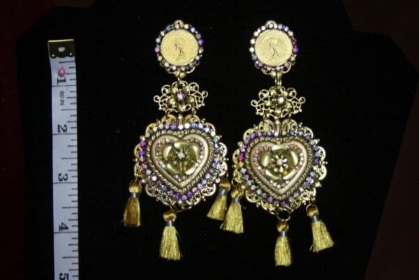 SOLD! 2721 Baroque Heart Crystal Coin Tassel Earrings studs - Image 4