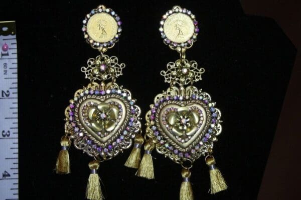 SOLD! 2721 Baroque Heart Crystal Coin Tassel Earrings studs - Image 5