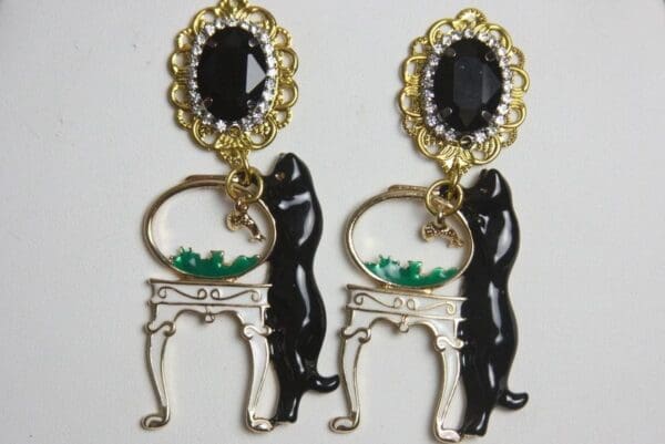 SOLD! 2726 Unusual Baroque Enamel Victoran Cat Fish Earrings