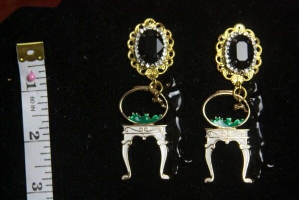 SOLD! 2726 Unusual Baroque Enamel Victoran Cat Fish Earrings - Image 3