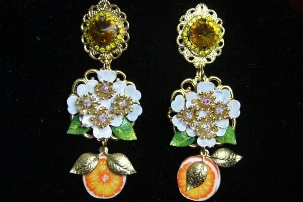 SOLD! 2728 Baroque Enamel Orange Fruit Studs Earrings - Image 6