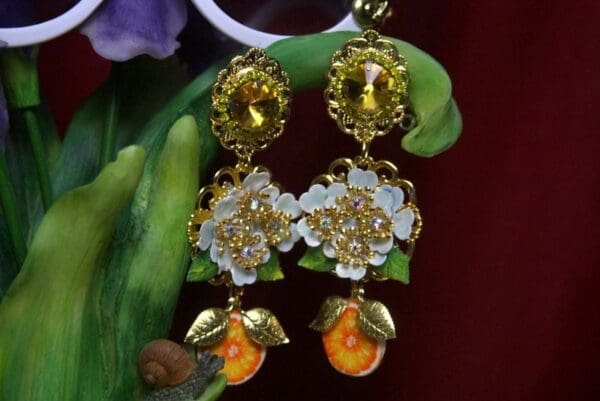 SOLD! 2728 Baroque Enamel Orange Fruit Studs Earrings - Image 7