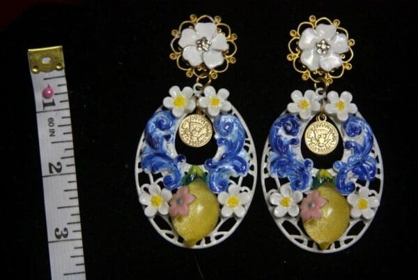 SOLD! 2731 Baroque Sicilian Lemon Blue Curves Earrings - Image 6
