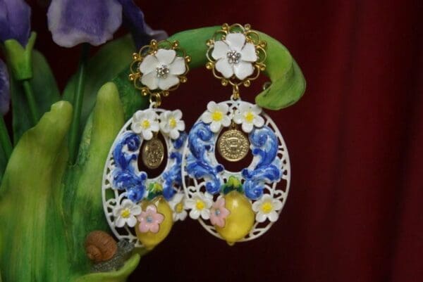 SOLD! 2731 Baroque Sicilian Lemon Blue Curves Earrings - Image 7