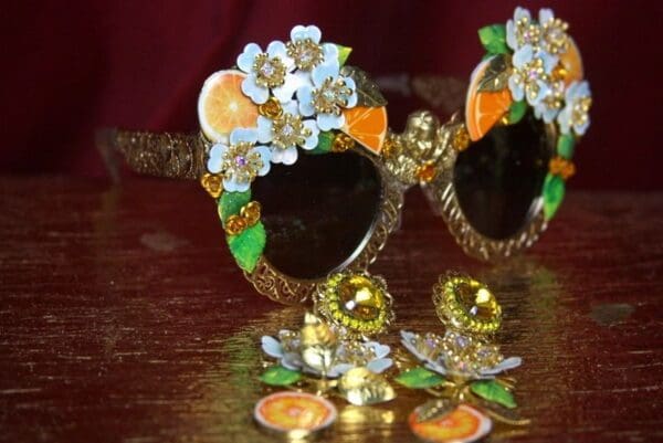 SOLD! 2732 Gold Filigree Baroque Orange Fruit Flower Sunglasses - Image 9